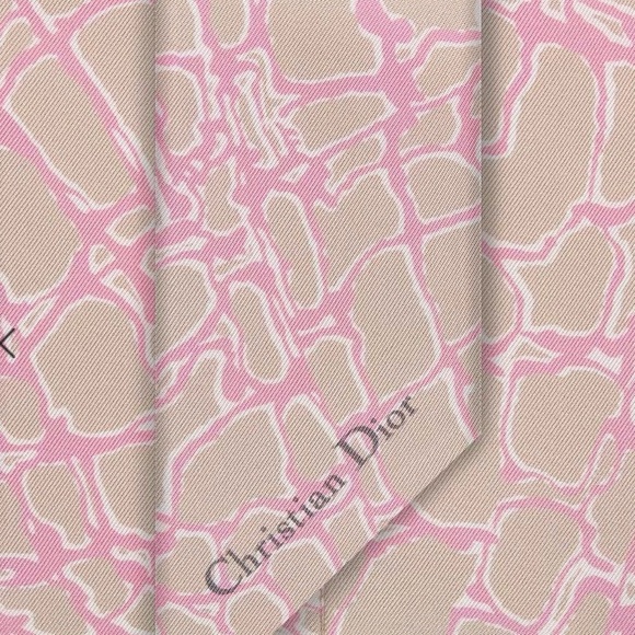 DIOR CROCO MITZAH SCARFBeige and Pink Silk Twill NWT